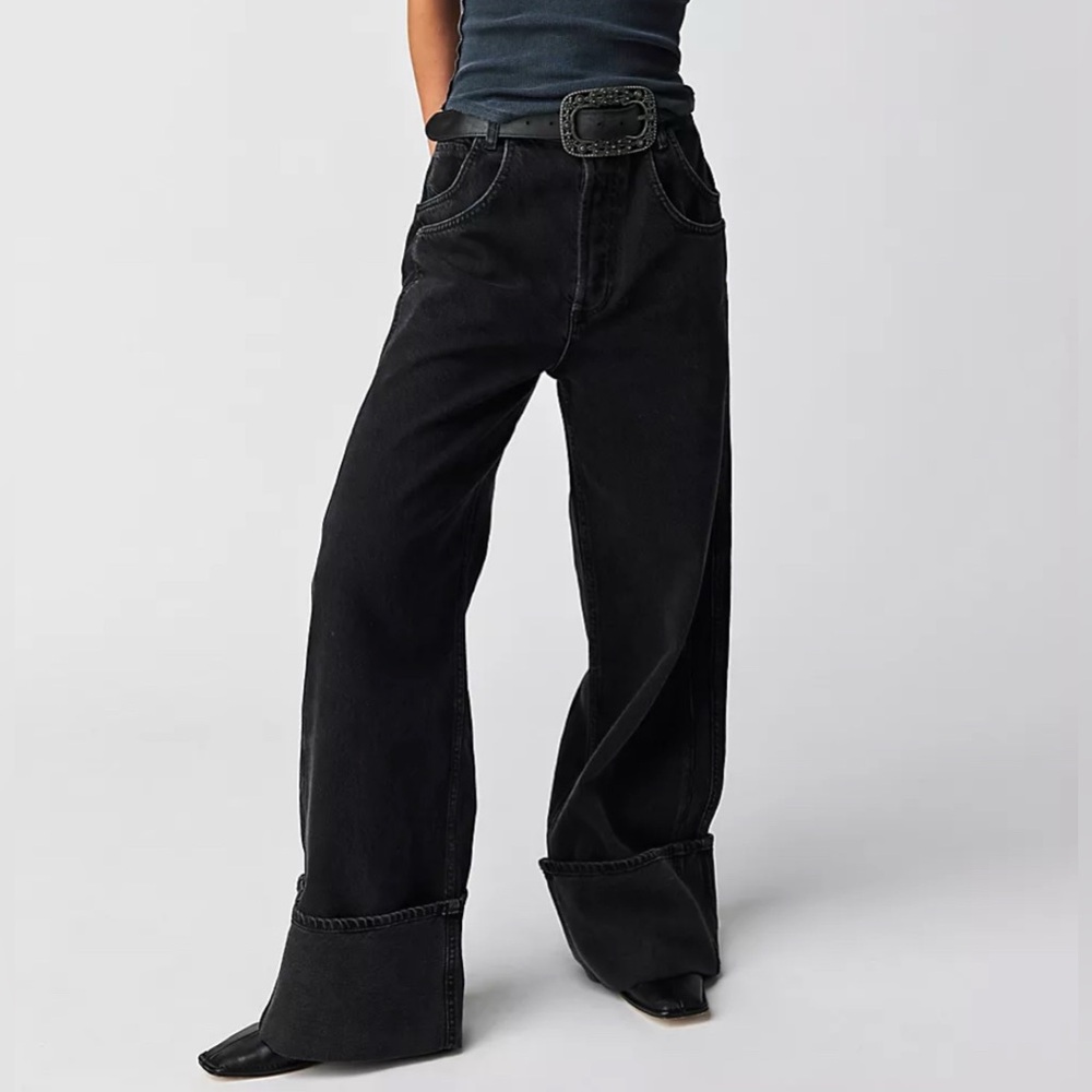 Free People Black Wide Leg Jeans